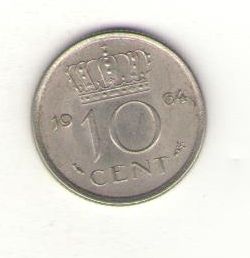 Нидерланды 10 центов 1964 год ― Антикварно-нумизматический центр "Пава" | интернет-магазин