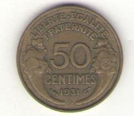 Франция 50 сантимов 1931  год ― Антикварно-нумизматический центр "Пава" | интернет-магазин